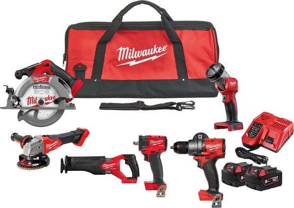 Akku-Set Milwaukee M18 FPP6H3-502B 18 V, 6-teilig mit 2 x 5,0 Ah Akkus und Ladegerät