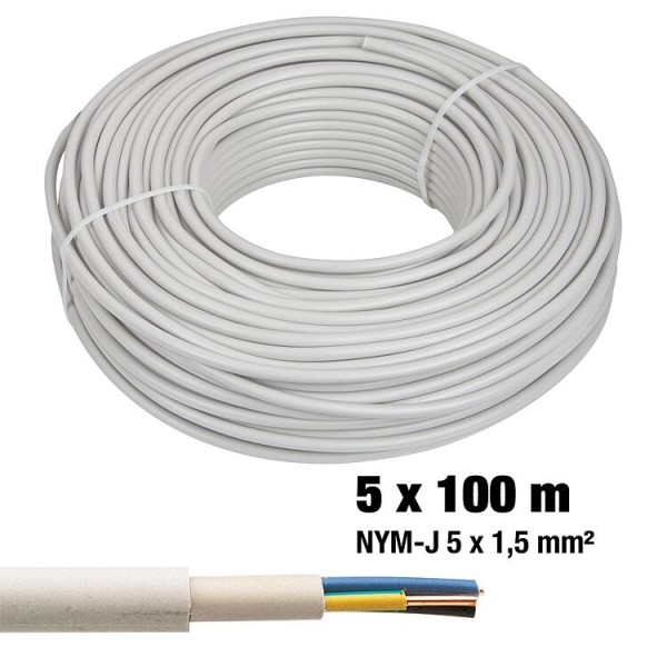 Installationsleitung Set, NYM-J 5 x 1,5mm², 5 Rollen a 100 Meter