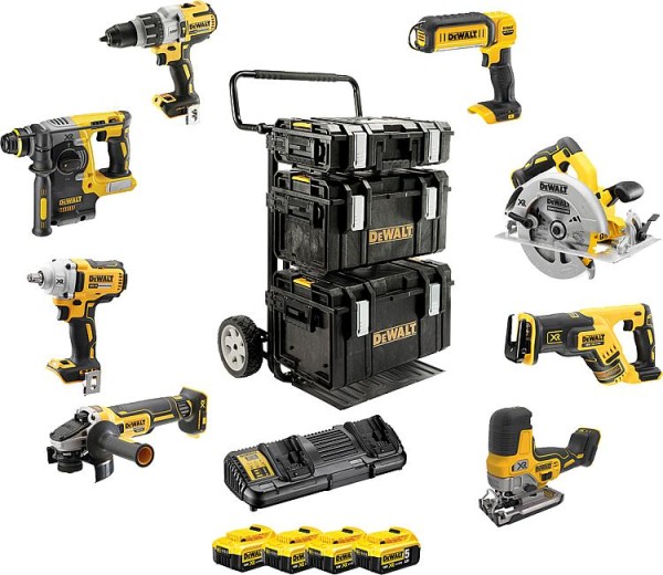 Akku-Set DeWALT 8-teilig 18V DCK856P4-QW mit 4 x 5,0 Ah Li-Ion Akkus und Ladegerät
