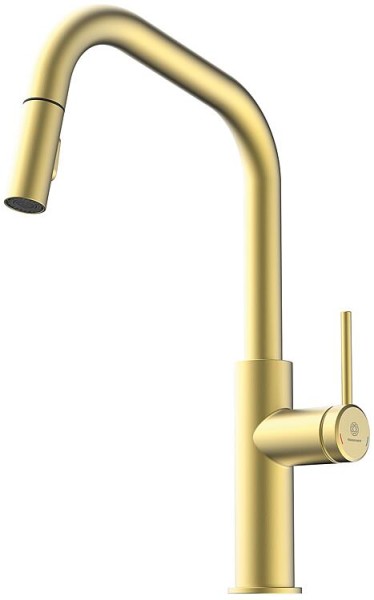 Spültischmischer Wasserwerk WK 13 Edge Ausladung 225 mm herausziehbare Geschirrbrause Gold gebürstet