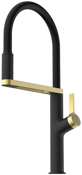 Spültischmischer Wasserwerk WK 2 Ausladung 210 mm herausnehmbare Geschirrbrause Schwarz matt/Gold ge