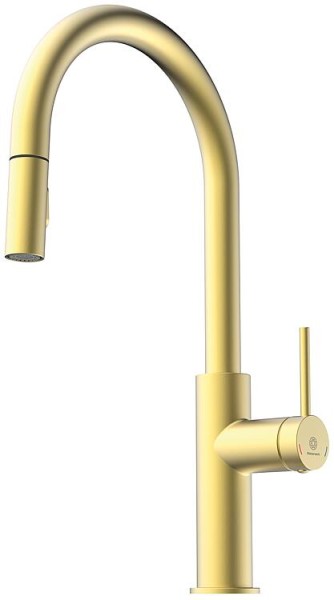 Spültischmischer Wasserwerk WK 13 Sphere Ausladung 205 mm herausziehbare Geschirrbrause Gold gebürst