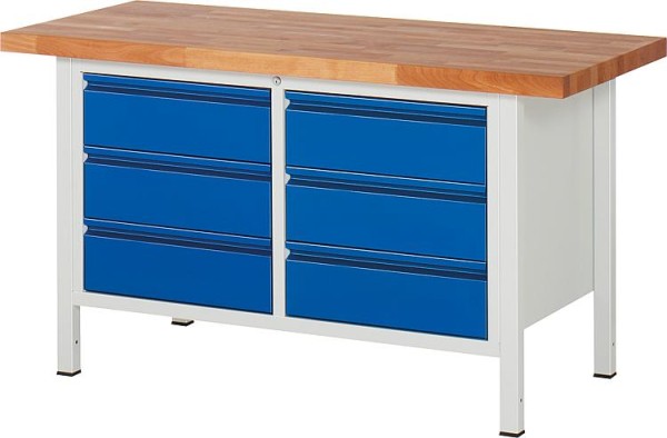 Werkbank Serie BASIC-8 mit 6 Schubladen mit Buche-Massiv-Arbeitsplatte, 40 mm