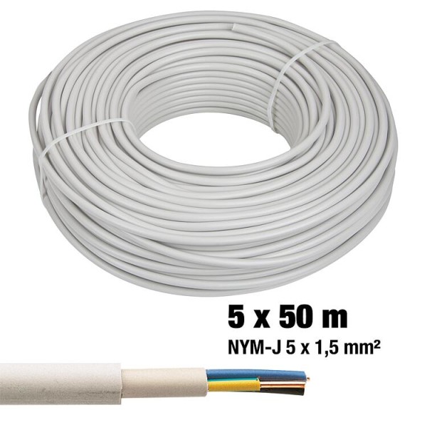 Installationsleitung Set, NYM-J 5 x 1,5mm², 5 Rollen a 50 Meter