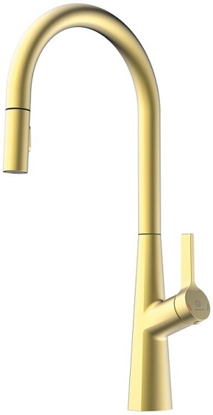 Spültischmischer Wasserwerk WK 9 Sphere Ausladung 205 mm herausziehbare Geschirrbrause Gold gebürste